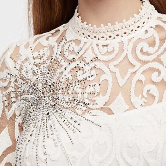 Free People The North Star Dress White Cream Starburst Lace Dress NWOT - Picture 5 of 16